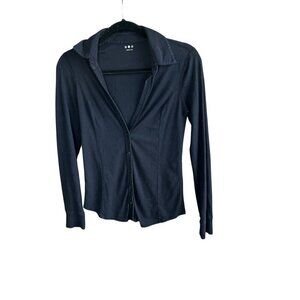 Three Dots Brand Black Stretch Button Front Blouse Size Medium